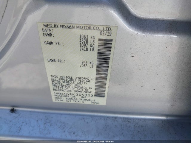 1N4BL4CV4KC205312 Nissan Altima 2.5 Sr