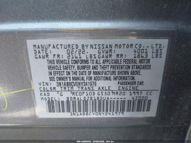 3N1AB8CV0NY241979 Nissan Sentra Sv Xtronic Cvt