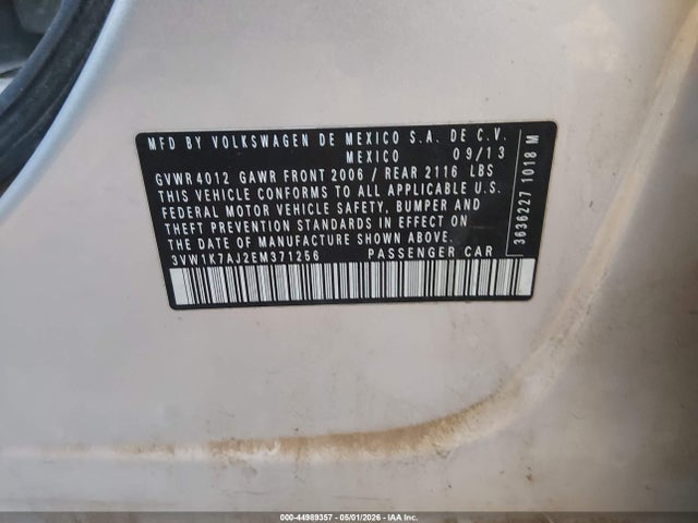 44989357 :رقم المزاد ، 3VW1K7AJ2EM371256 vin ، 2014 Volkswagen Jetta 2.0l S مزاد بيع