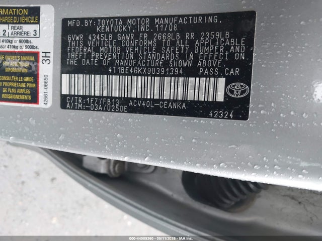 Aukcja sprzedaży 2009 Toyota Camry Le, vin: 4T1BE46KX9U391394, numer aukcji: 44989360