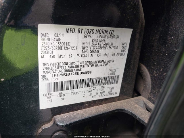 Aukcja sprzedaży 2014 Ford F-250 Lariat, vin: 1FT7W2BT2EEB84559, numer aukcji: 44989363