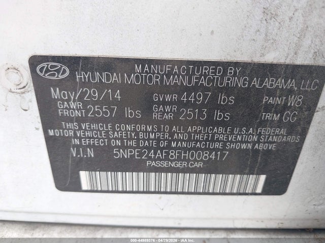 Продаж на аукціоні авто 2015 Hyundai Sonata Se, vin: 5NPE24AF8FH008417, номер лоту: 44989376