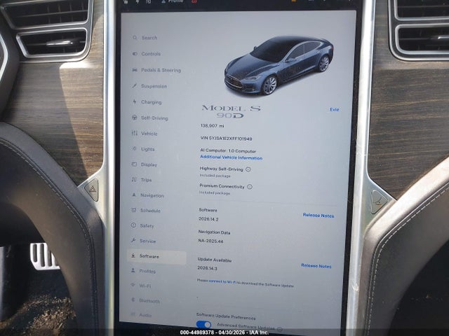 Продаж на аукціоні авто 2015 Tesla Model S 70d/85d/p85d, vin: 5YJSA1E2XFF101949, номер лоту: 44989378