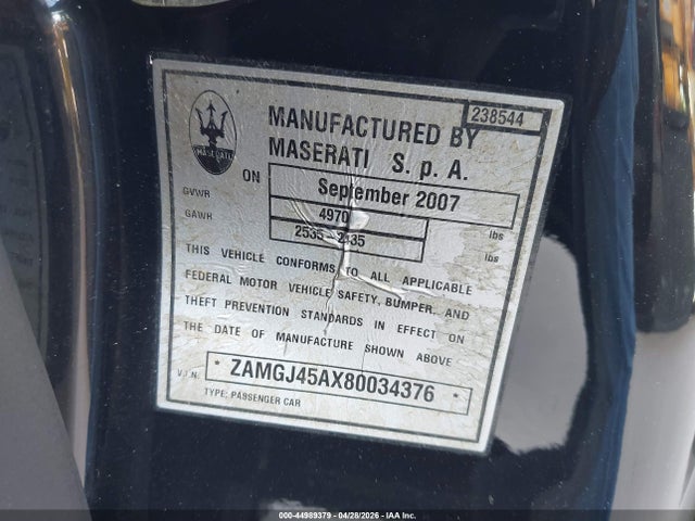 Продаж на аукціоні авто 2008 Maserati Granturismo, vin: ZAMGJ45AX80034376, номер лоту: 44989379