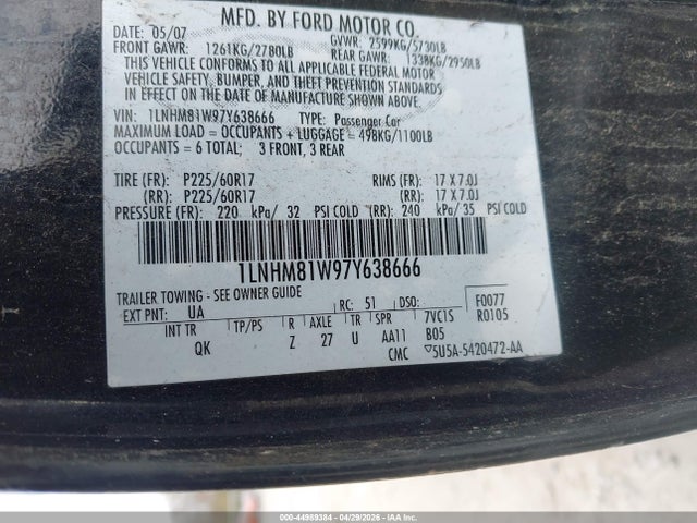Продажа на аукционе авто 2007 Lincoln Town Car Signature, vin: 1LNHM81W97Y638666, номер лота: 44989384
