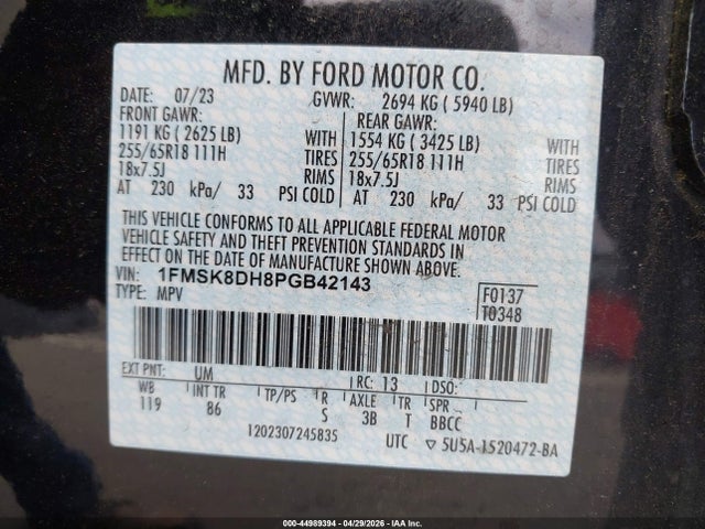 Продаж на аукціоні авто 2023 Ford Explorer Xlt, vin: 1FMSK8DH8PGB42143, номер лоту: 44989394