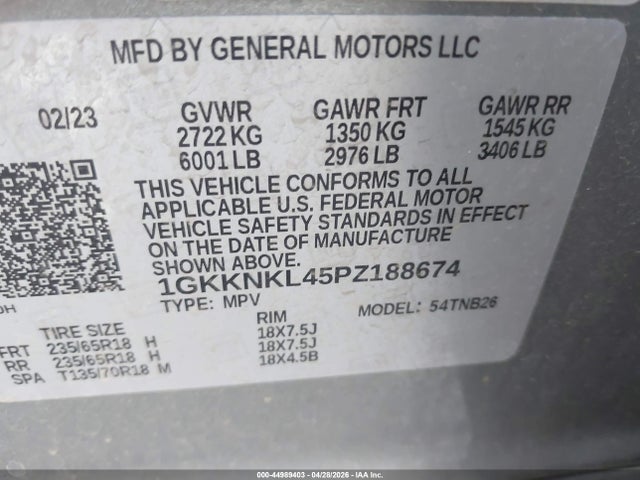 2023 Gmc Acadia Fwd Sle მანქანა იყიდება აუქციონზე, vin: 1GKKNKL45PZ188674, აუქციონის ნომერი: 44989403