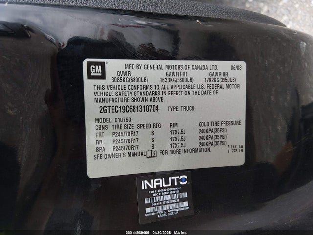 Продажа на аукционе авто 2008 Gmc Sierra 1500 Sle1, vin: 2GTEC19C681310704, номер лота: 44989409