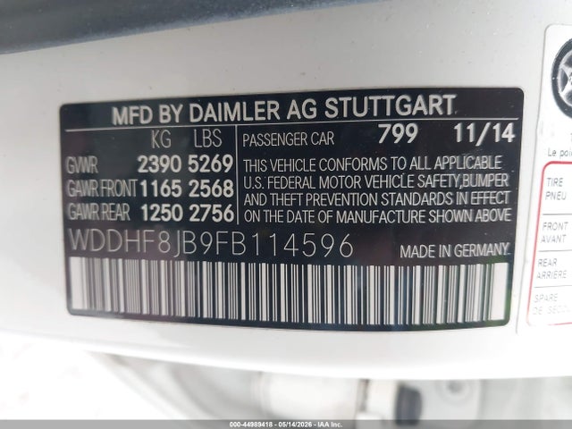 44989418 :رقم المزاد ، WDDHF8JB9FB114596 vin ، 2015 Mercedes-benz E 350 4matic مزاد بيع