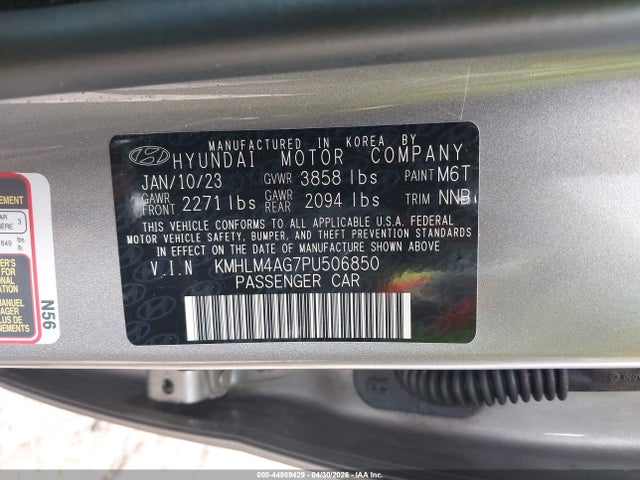 Продажа на аукционе авто 2023 Hyundai Elantra Sel, vin: KMHLM4AG7PU506850, номер лота: 44989429
