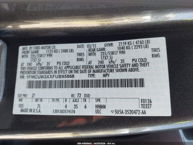 1FMCU9GXXFUB95868 Ford ESCAPE SE