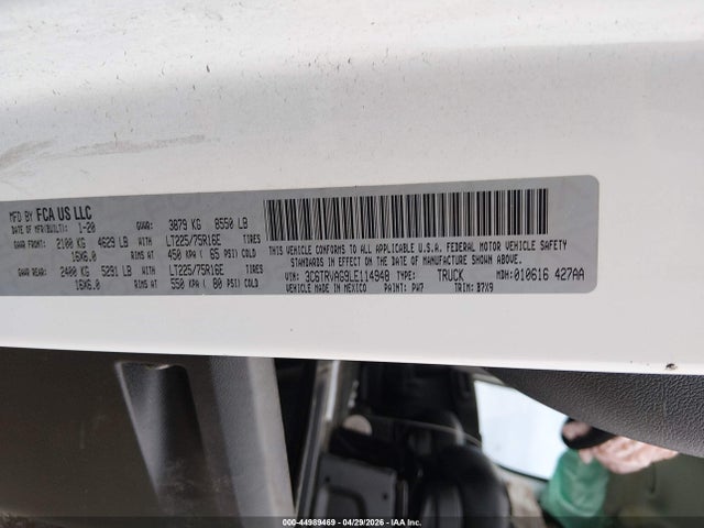 Aukcja sprzedaży 2020 Ram Promaster 1500 Low Roof 136 Wb, vin: 3C6TRVAG9LE114948, numer aukcji: 44989469
