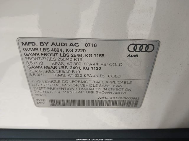 WA1JCCFS3HR003983 Audi Q3 2.0t Premium