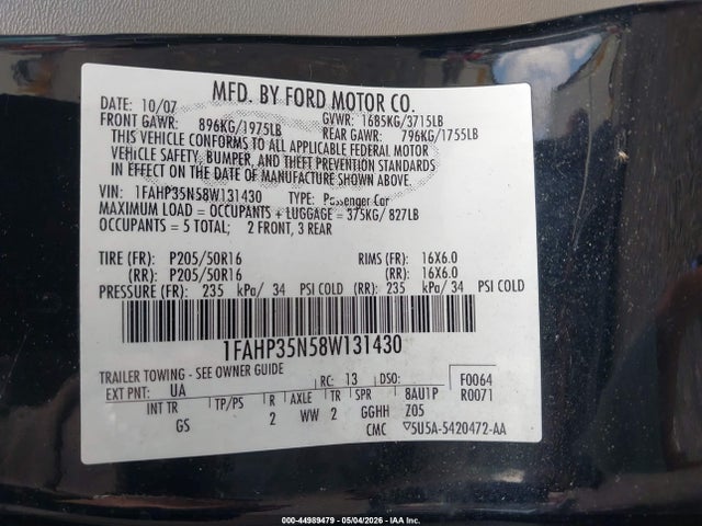 Aukcja sprzedaży 2008 Ford Focus Se/ses, vin: 1FAHP35N58W131430, numer aukcji: 44989479