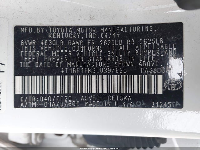 4T1BF1FK3EU397625 Toyota CAMRY SE