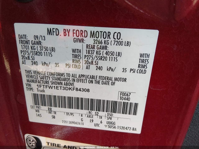 Продаж на аукціоні авто 2013 Ford F-150 Fx4, vin: 1FTFW1ET3DKF84308, номер лоту: 44989498