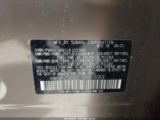 Aukcja sprzedaży 2024 Subaru Forester Premium, vin: JF2SKADC7RH408069, numer aukcji: 44989503