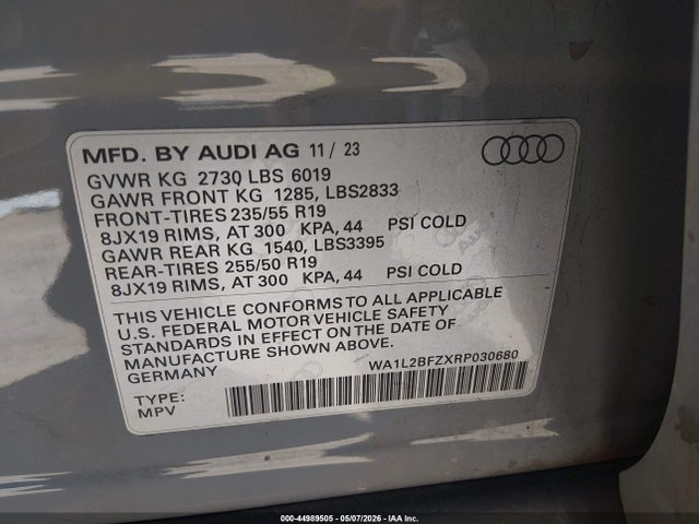 Aukcja sprzedaży 2024 Audi Q4 E-tron Premium Plus 50 Quattro, vin: WA1L2BFZXRP030680, numer aukcji: 44989505