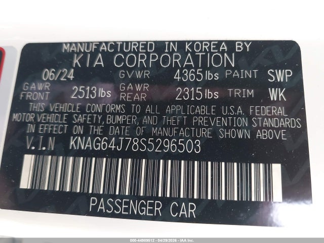 Aukcja sprzedaży 2025 Kia K5 Gt-line, vin: KNAG64J78S5296503, numer aukcji: 44989512