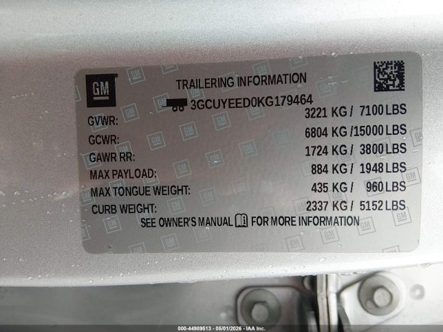 Продажа на аукционе авто 2019 Chevrolet Silverado 1500 Rst, vin: 3GCUYEED0KG179464, номер лота: 44989513