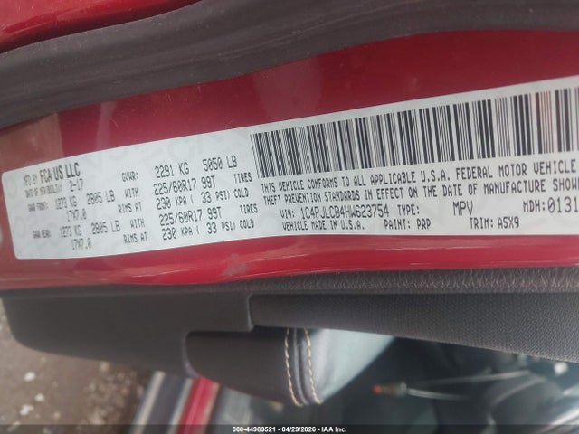 44989521 :رقم المزاد ، 1C4PJLCB4HW623754 vin ، 2017 Jeep Cherokee Latitude Fwd مزاد بيع