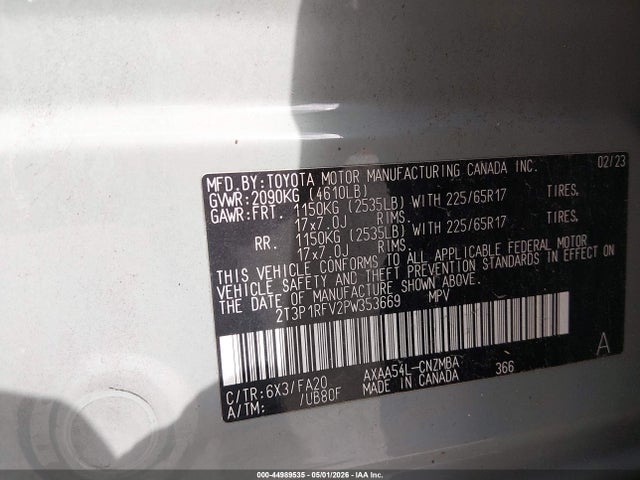 Aukcja sprzedaży 2023 Toyota Rav4 Xle, vin: 2T3P1RFV2PW353669, numer aukcji: 44989535