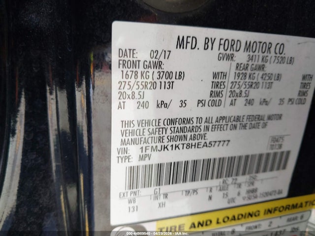 1FMJK1KT8HEA57777 Ford Expedition El Limited