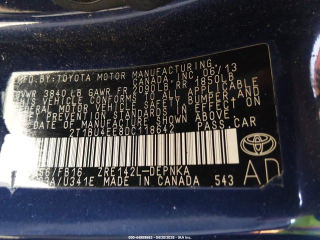 Продаж на аукціоні авто 2013 Toyota Corolla Le, vin: 2T1BU4EE8DC118642, номер лоту: 44989563