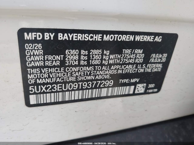 Aukcja sprzedaży 2026 Bmw X5 Xdrive40i, vin: 5UX23EU09T9377299, numer aukcji: 44989568