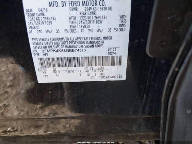 2016 Ford Edge Titanium მანქანა იყიდება აუქციონზე, vin: 2FMPK4K88GBB74373, აუქციონის ნომერი: 44989572