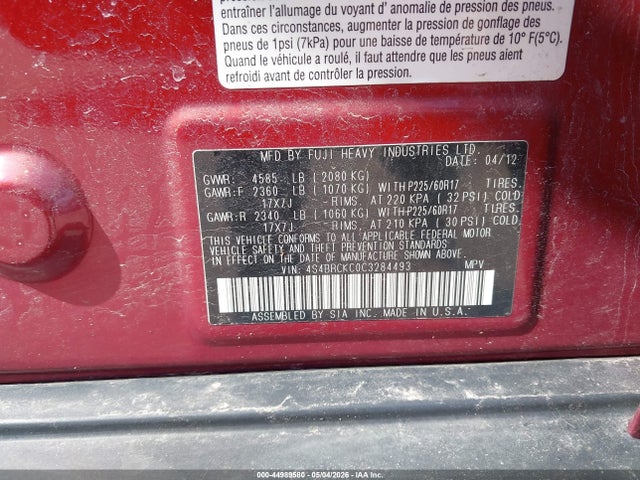 Aukcja sprzedaży 2012 Subaru Outback 2.5i Limited, vin: 4S4BRCKC0C3284493, numer aukcji: 44989580