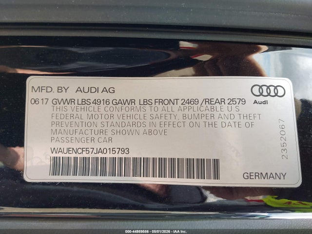 2018 Audi A5 2.0t Premium მანქანა იყიდება აუქციონზე, vin: WAUENCF57JA015793, აუქციონის ნომერი: 44989586
