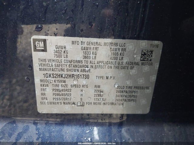 Продаж на аукціоні авто 2017 Gmc Yukon Xl Denali, vin: 1GKS2HKJ2HR161730, номер лоту: 44989593