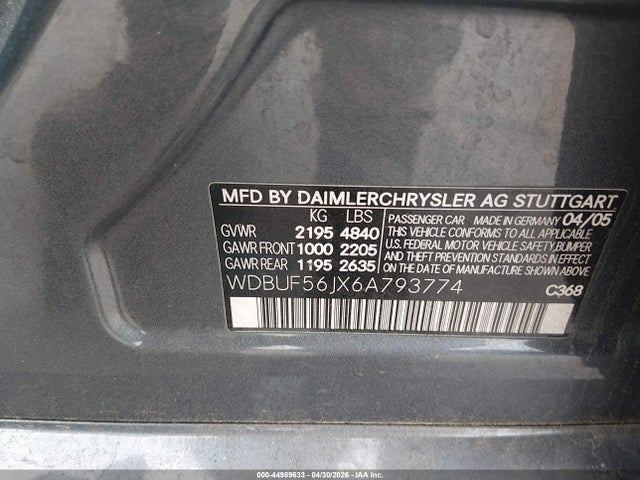 44989633 :رقم المزاد ، WDBUF56JX6A793774 vin ، 2006 Mercedes-benz E 350 مزاد بيع