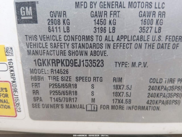 1GKKRPKD9EJ153523 GMC Acadia Sle-2