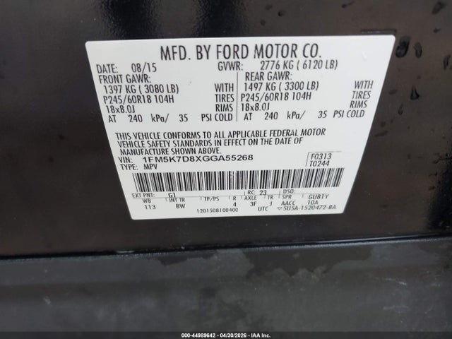 2016 Ford Explorer Xlt მანქანა იყიდება აუქციონზე, vin: 1FM5K7D8XGGA55268, აუქციონის ნომერი: 44989642