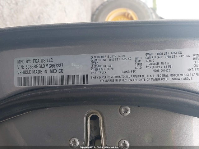 44989675 :رقم المزاد ، 3C63RRGLXMG667237 vin ، 2021 Ram 3500 Tradesman  4x4 8' Box مزاد بيع