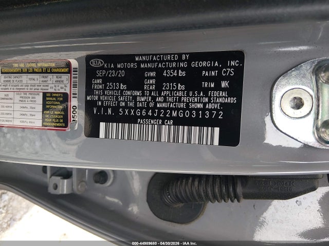 Aukcja sprzedaży 2021 Kia K5 Gt-line, vin: 5XXG64J22MG031372, numer aukcji: 44989680