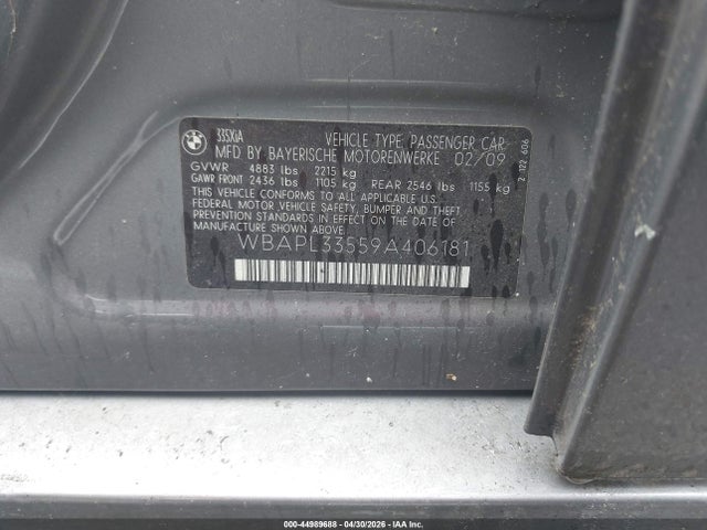 44989688 :رقم المزاد ، WBAPL33559A406181 vin ، 2009 Bmw 335i Xdrive مزاد بيع
