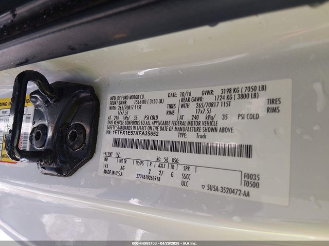 44989703 :رقم المزاد ، 1FTFX1E57KFA35652 vin ، 2019 Ford F-150 Xl مزاد بيع