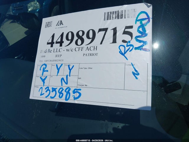 Продажа на аукционе авто 2009 Jeep Patriot Sport, vin: 1J4FT28AX9D239131, номер лота: 44989715