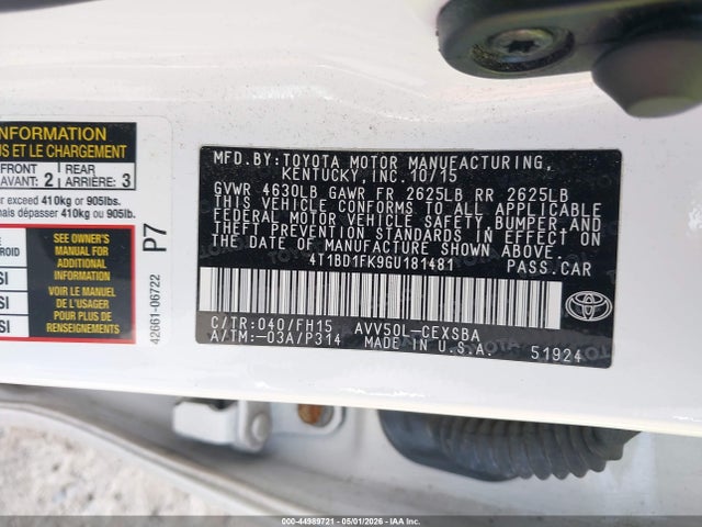 4T1BD1FK9GU181481 Toyota Camry Hybrid Se