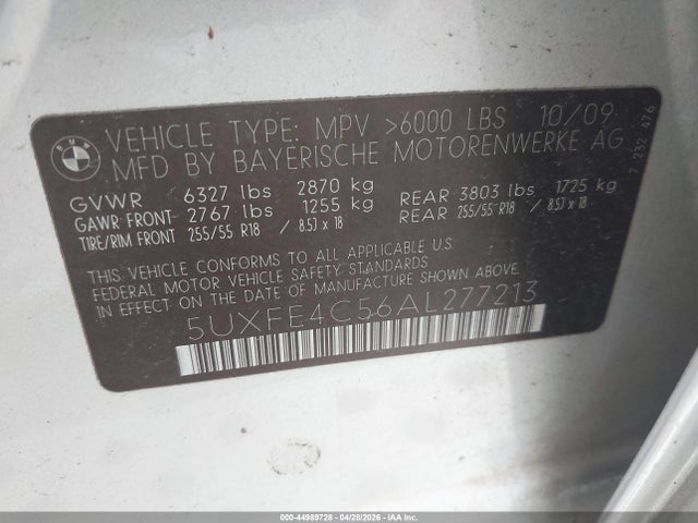 44989728 :رقم المزاد ، 5UXFE4C56AL277213 vin ، 2010 Bmw X5 Xdrive30i مزاد بيع