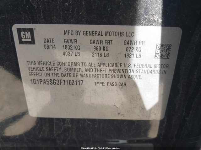 2015 Chevrolet Cruze Ls Auto მანქანა იყიდება აუქციონზე, vin: 1G1PA5SG3F7103117, აუქციონის ნომერი: 44989735