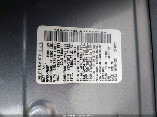 Продаж на аукціоні авто 2018 Nissan Rogue Sl, vin: JN8AT2MT9JW489769, номер лоту: 44989744