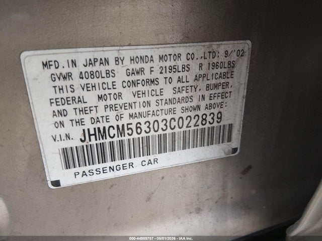 Продаж на аукціоні авто 2003 Honda Accord 2.4 Lx, vin: JHMCM56303C022839, номер лоту: 44989757
