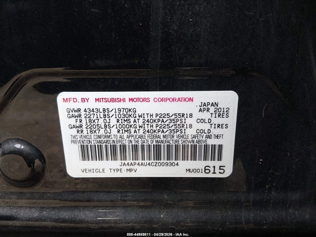 Aukcja sprzedaży 2012 Mitsubishi Outlander Sport Se, vin: JA4AP4AU4CZ009304, numer aukcji: 44989811