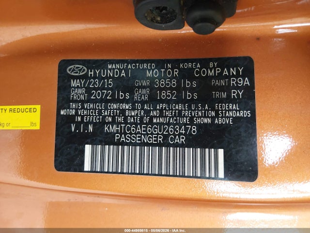 Aukcja sprzedaży 2016 Hyundai Veloster Turbo, vin: KMHTC6AE6GU263478, numer aukcji: 44989815