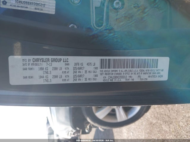 Продажа на аукционе авто 2014 Jeep Compass Sport, vin: 1C4NJDBBXED593312, номер лота: 44989830