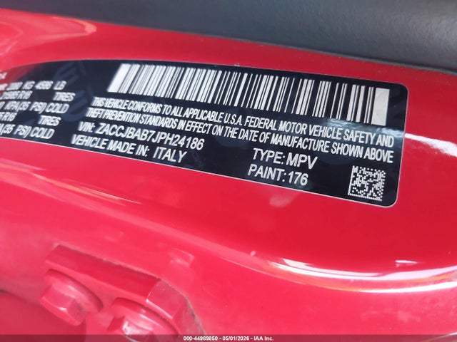 44989850 :رقم المزاد ، ZACCJBAB7JPH24186 vin ، 2018 Jeep Renegade Sport 4x4 مزاد بيع